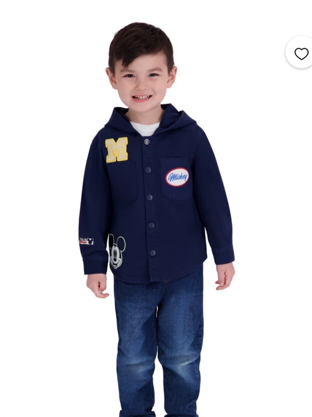 Disney Navy Hooded Button-Up Light Jacket with Mickey Patches